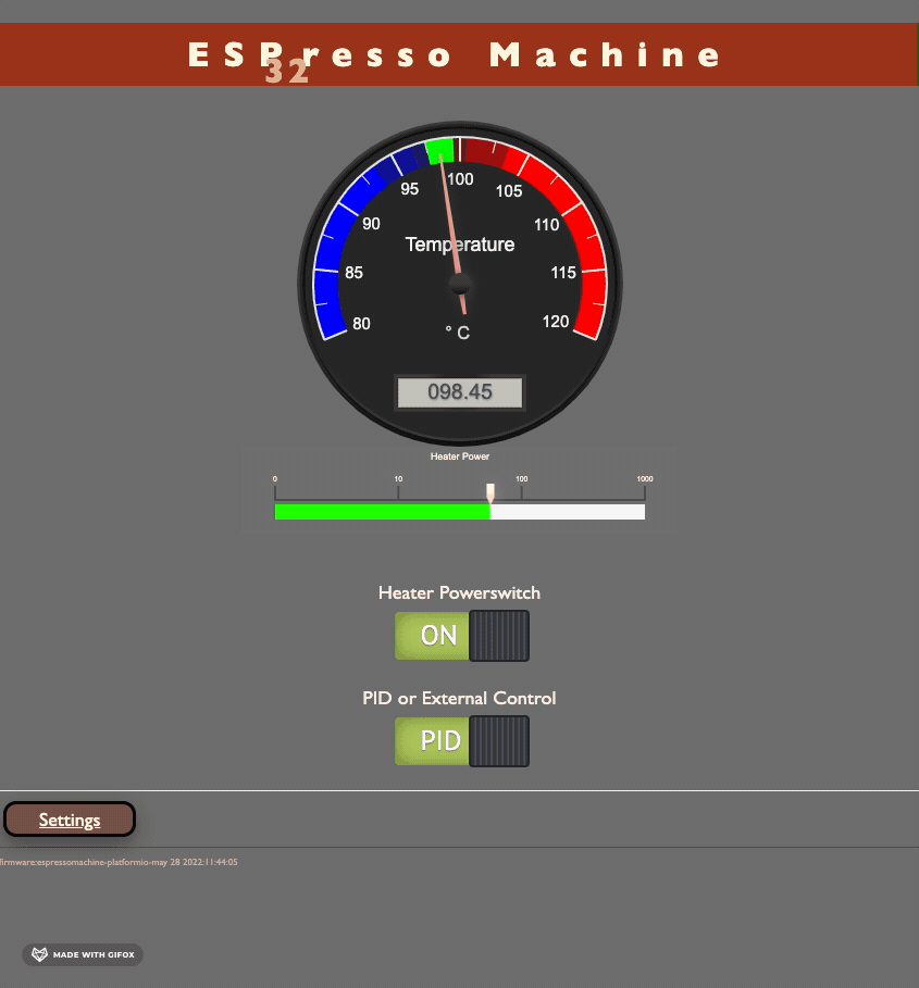 Picture of the ESP32Machine webinterface home page